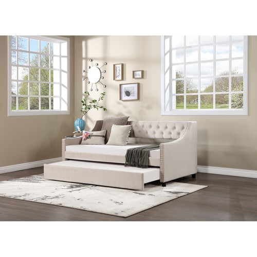 Twin Size Upholstered Daybed with Trundle Tufted Sofa Bed For Home Bedroom USA - Picture 40 of 74