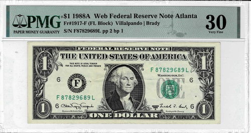 1988A Federal Reserve 'WEB'note-fr.1917-F (FL Block)Run 14 2/1-PMG 30 -Scarce