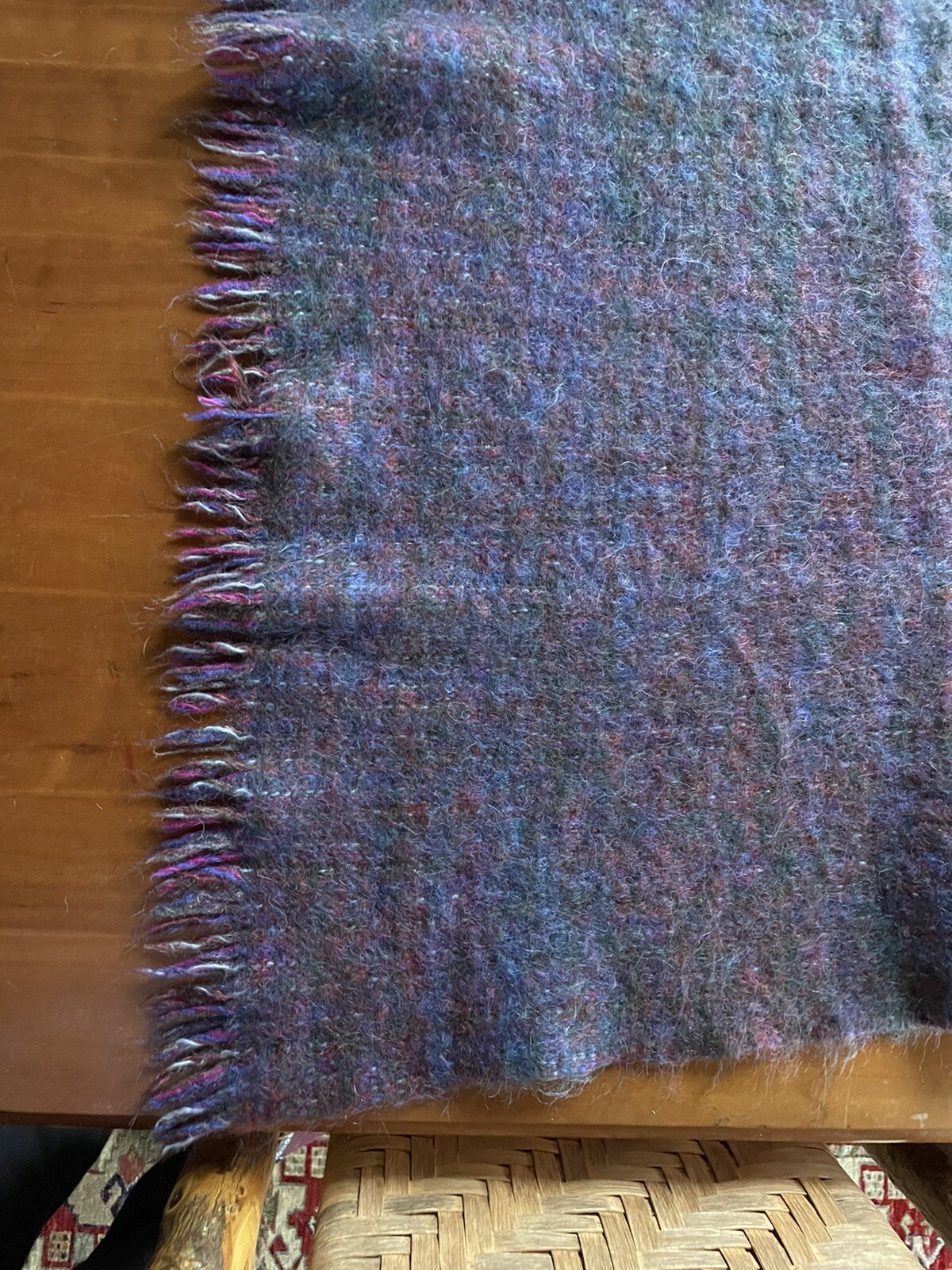 Avoca Handweavers Mohair Wool Throw Blanket Purple Blue Fringed 46x56