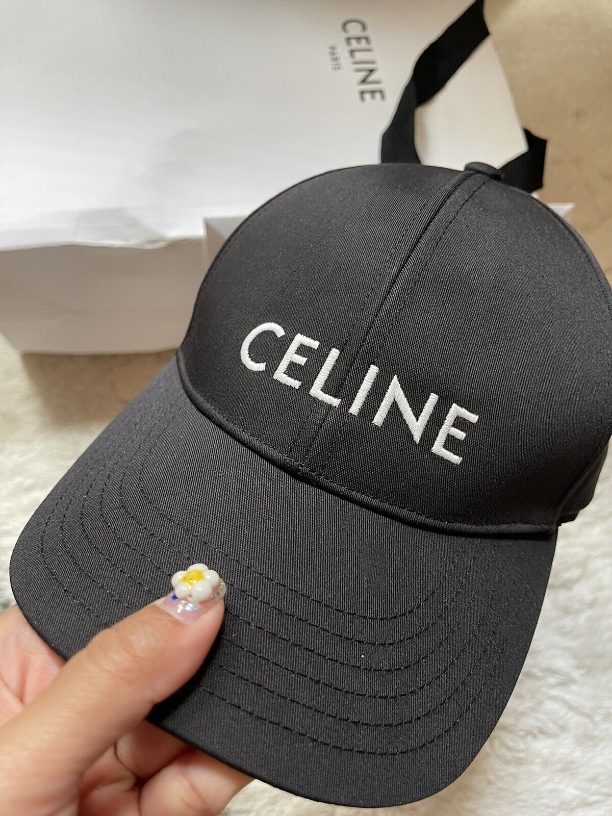 Celine Paris Black White Logo Cotton Drill Baseball Cap Hat Size S  Adjustable