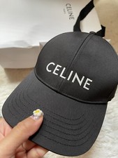 Celine Paris Black White Logo Cotton Drill Baseball Cap Hat Size S Adjustable