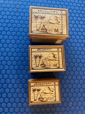 Philippines Bamboo Nesting 3 Boxes Wood Burning Design