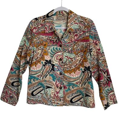 Life Style Paisley Bead Sequin Embellished Colorful Jacket Women M Artsy Cotton