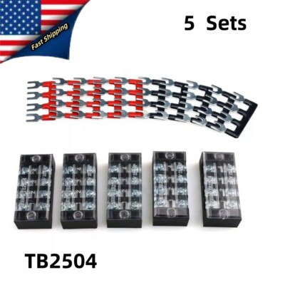 5 Set TB-2504L 4 Positions Dual Rows 600V 25A Wire Barrier Terminal Blocks Strip