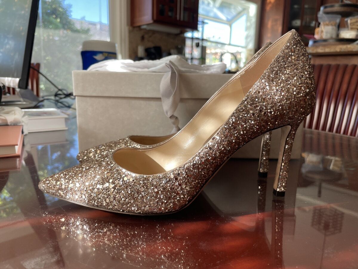 Jimmy Choo Romy Pumps 85 Gold Course Glitter Retails $695 | eBay Jimmy Choo Romy Pumps 85 Gold Course Glitter Retails $695 | eBay