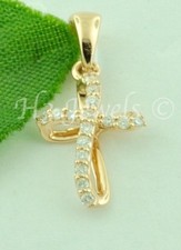 14k little dainty Rose gold natural diamond cross pendant 0.11 ct kids 4532
