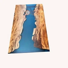 Blue Resin Epoxy Coffee Dine Table Acacia Wooden Handmade Luxury Interior Decors