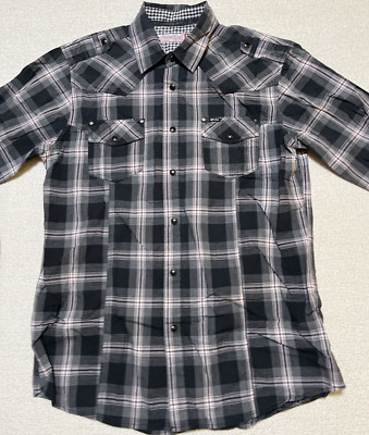 Sovereign Code Snap Up Western Long Sleeve Aviator Shirt Men Medium Dark Plaid
