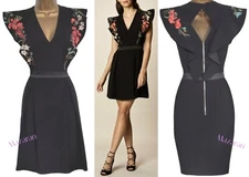 KAREN MILLEN ❤ STUNNING BLACK EMBROIDERED BOHO COCKTAIL PARTY DRESS ❤  UK 12