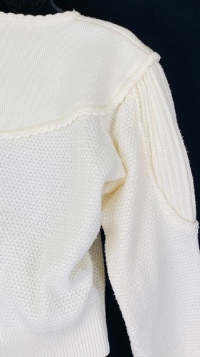 Suéter blanco vintage años 80, estilo victoriano oversize crop cardigan tejido top M - Imagen 7 de 9