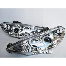 Led Angel-eye Crystal Head Lights Chrome For Peugeot 1998-2002 206 206cc