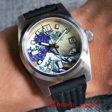 38mm Surfing Luminous Dial Sapphire Glass NH35 Automatic Men Watch Waffle Strap