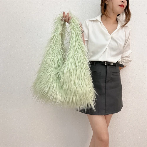 Women Handbag Shoulder Bag Faux Mongolian Fur Furry Fluffy Plush Winter Handbag - Picture 19 of 34