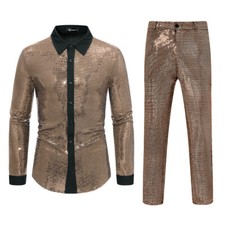 Men's 70s Disco Costumes Tracksuit 2 Piece Disco Party Pants Retro Shirt Sets