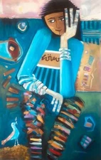 Original Acrylic painting on rolled canvas signed. Unframed. Size: 24”X37”