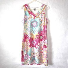 Talbots Medallion Interlock Sleeveless Shift Tank Dress Size Medium Colorful