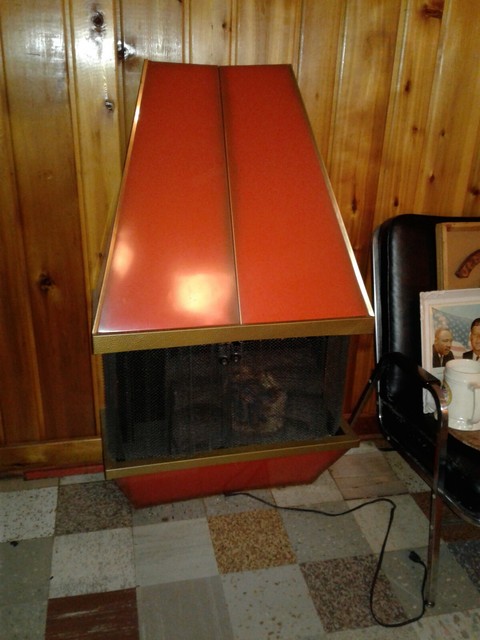 Mid Century Vintage Red Electric Portable Fireplace Heater With