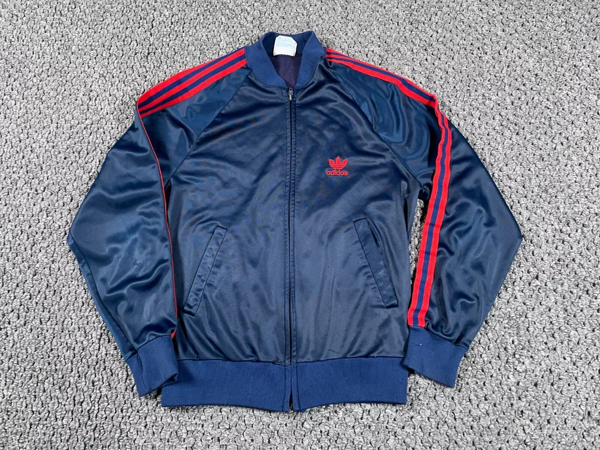 VTG 80s adidas ATP Keyrolan Trefoil Track Jacket Adult Small Dark Blue Red  USA