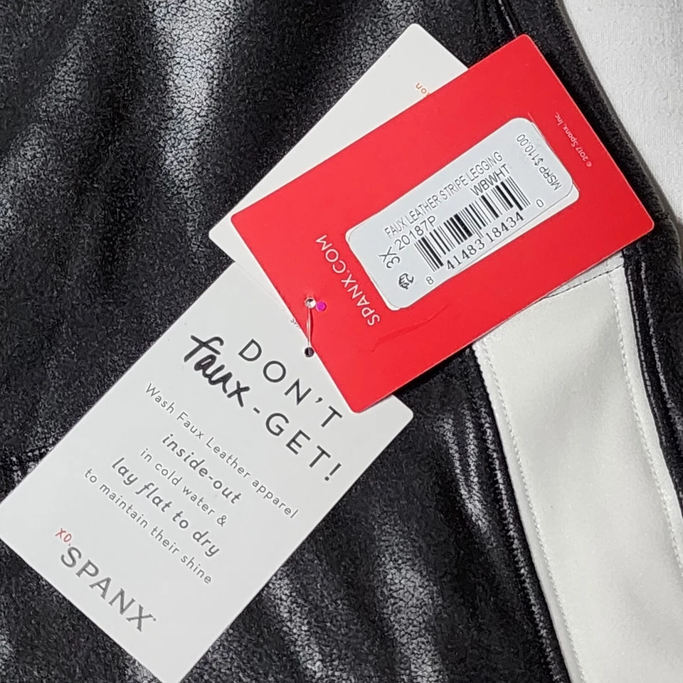 Leggings de tiro alto Spanx para mujer talla grande imitación cuero rayas negro blanco 3X Foto 4 de 4