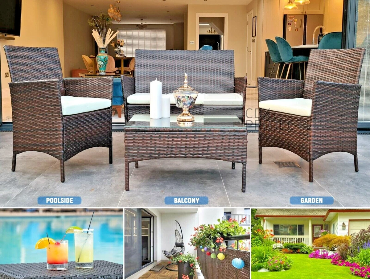 RATTAN GARDEN FURNITURE SET 5 PIECE 4 SEATER OUTDOOR CHAIRS SOFA