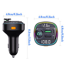 12V/24V Bluetooth 5.0 FM Transmitter for Car w/ PD 20W Fast Charging, RGB Light