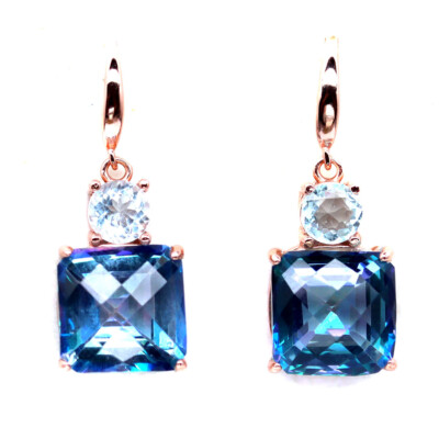 11 x 11 - 6 Mm. Blau Mystic - Himmelblau Topas Ohrringe 925 Sterlingsilber
