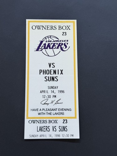 1995-96 Lakers vs Supersonics April 14 Owners Box Full Ticket Stub Magic Johnson