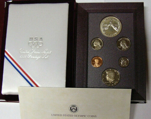 1988 Prestige 6 Coin Proof Set With Olympics Commemorative 90% Silver Dollar