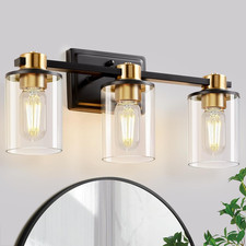 Brushed Gold Black 3-Light Bathroom Vanity Light Over Mirror