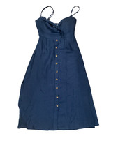 Worn once Reformation Navy blue spaghetti strap button front dress bow detail M