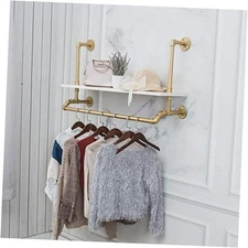  40",Gold,White,Industrial Detachable Wall-Mounted Black Iron Wooden Garment 