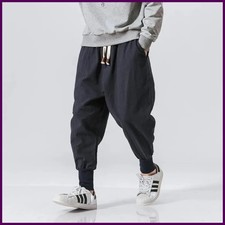 Cotton Linen Harem Pants Men Streetwear Joggers New Baggy Drop-crotch Pant