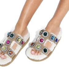 Kurt Geiger London Orson Crystal Teddy Genuine Shearling Lined Sandal Sz 39