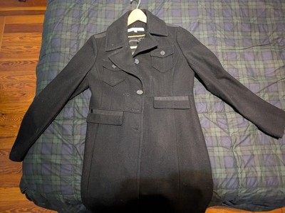 Atmosphere Women's Black Pea Coat Size 10 Mid-Length Lined Button Chain
