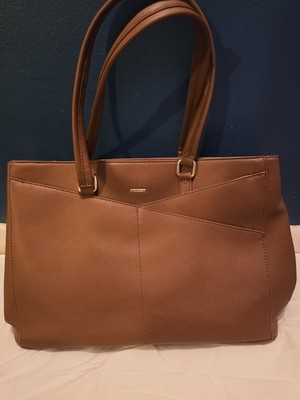 Lovevook Womens Brown Leather Double Handle Inner Pockets Laptop Tote Bag