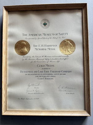 #ad 1957 Memorial Medal E. H. Harriman Bessemer and Lake Erie Gold Metal Award $2500.00