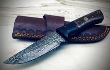 Handmade Damascus Steel Bowie Knife with Leather Sheath – Hunting