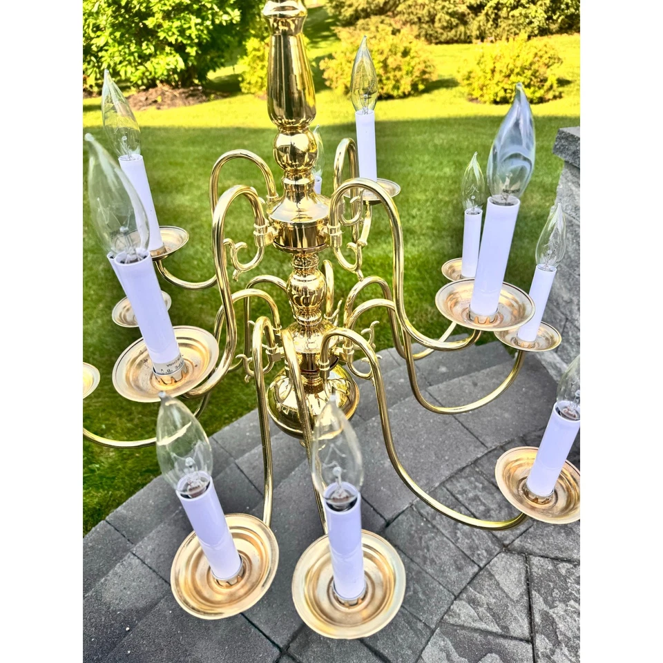 Vintage Polished Brass Gold Color 12 Light Candle Chandelier Lighting with Lamp - Image 2 of 4