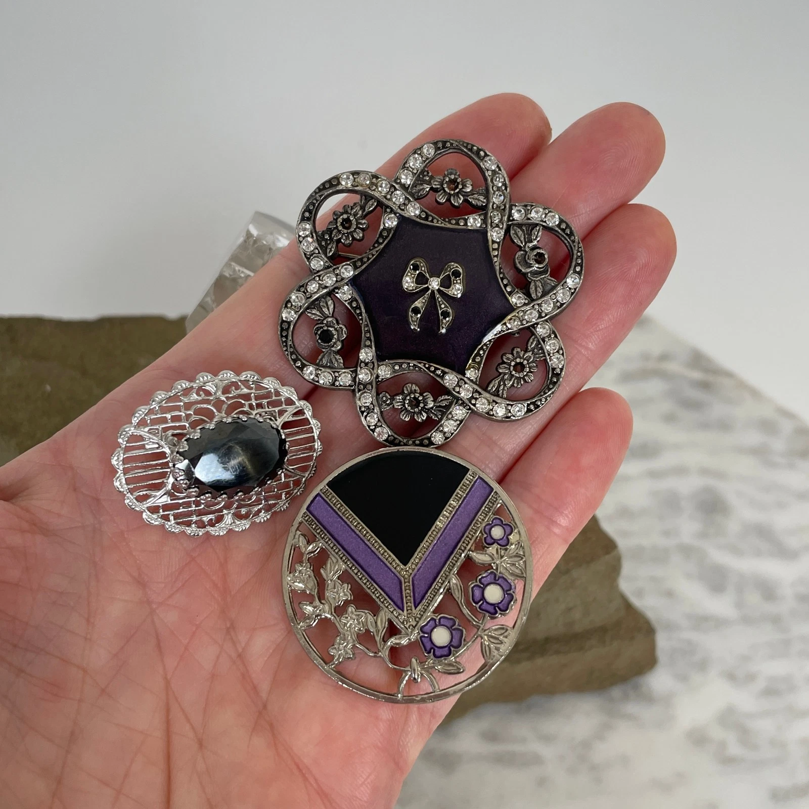 Art Deco Style Brooch Lot Catherine Popesco Enamel Rhinestone Old Hollywood Glam