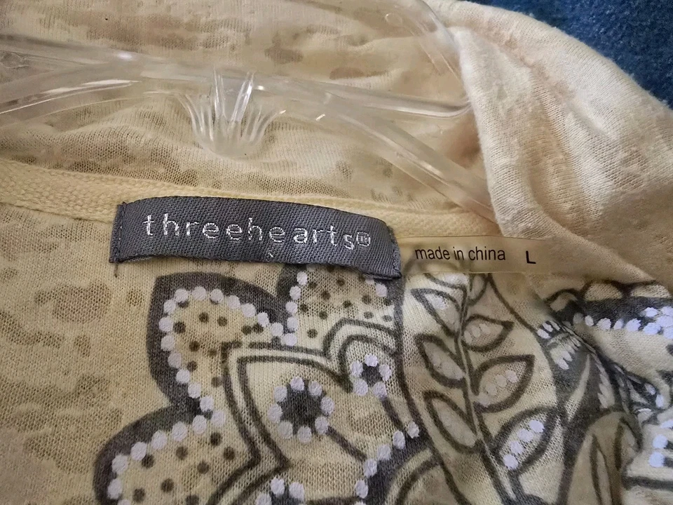 Womens Three Hearts Yellow Sundial Zip Up Jacket Burnout Large  - Imagem 2 de 4