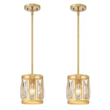 2 Pack Gold Pendant Lights Kitchen Island, Crystal Pendant Light, Adjustable ...