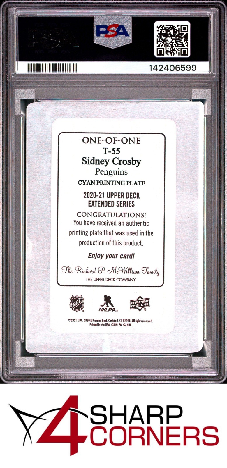 2020 UPPER DECK 2005-06 TRIBUTE CYAN PRINTING PLATE 1/1 SIDNEY CROSBY PSA AUTH view 2