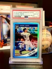 ⭐️ AARON JUDGE 2018 DONRUSS OPTIC LOOKING BLUE REFRACTOR #114 PSA 10 GEM SP /50