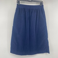 L.L. Bean Skirt Womens M Navy Blue Corduroy Elastic Waist Vintage Midi Pocket