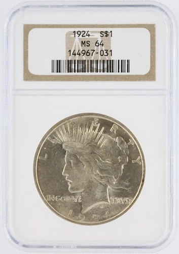 1924 NGC MS64 S$1 Philadelphia Mint Peace Silver Dollar No Reserve