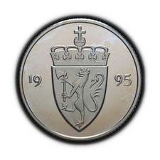 NORWAY. 1995, 50 Ore - Harald V, Crowned Arms, Lion with Halberd Proof RARE
