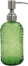16 oz Diamond Pattern Glass Soap Dispenser Kitchen Bathroom Refillable Soap