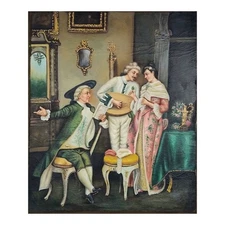 Square Hand Painted Oil on Canvas 50x60 CM Made in Italy A Vivid Meeting