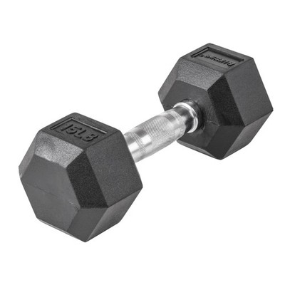  Premium Rubber Hex Dumbbell, Single, 15 lbs