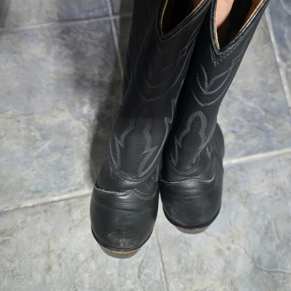 Vtg. Nocona Men's Black Deertan Leather Cowboy Boots Size 10.5 Handmade In USA - Image 4 of 4
